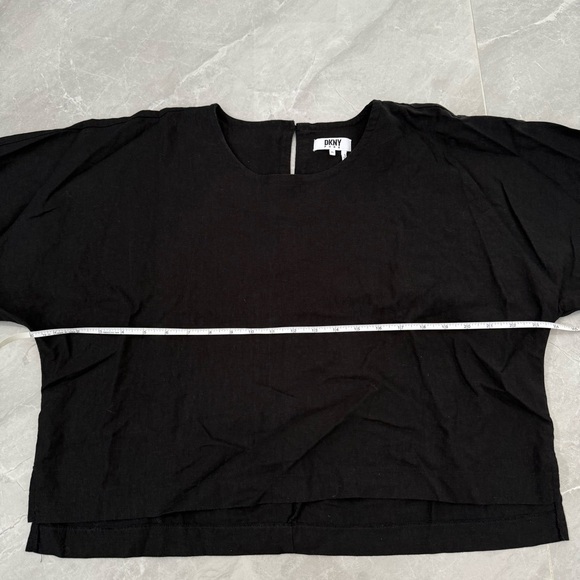 Women’s DKNY Pure Dropped Shoulder Linen Blend Top Black Size XL - Picture 13 of 14